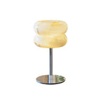 Alabaster Donut Table Lamp Chrome Natural Stone Integrated LED Warm White Bedside — 3.9 x 6.7 Inch