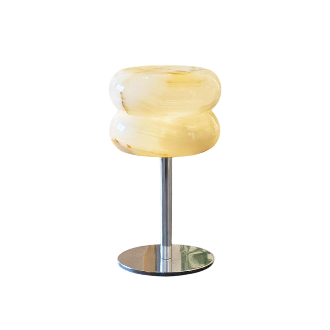 Alabaster Donut Table Lamp Chrome Natural Stone Integrated LED Warm White Bedside — 3.9 x 6.7 Inch