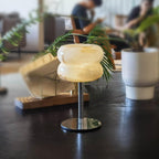 Alabaster Donut Table Lamp Chrome Natural Stone Integrated LED Warm White Bedside — 3.9 x 6.7 Inch