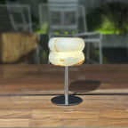 Alabaster Donut Table Lamp Chrome Natural Stone Integrated LED Warm White Bedside — 3.9 x 6.7 Inch