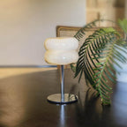 Alabaster Donut Table Lamp Chrome Natural Stone Integrated LED Warm White Bedside — 3.9 x 6.7 Inch