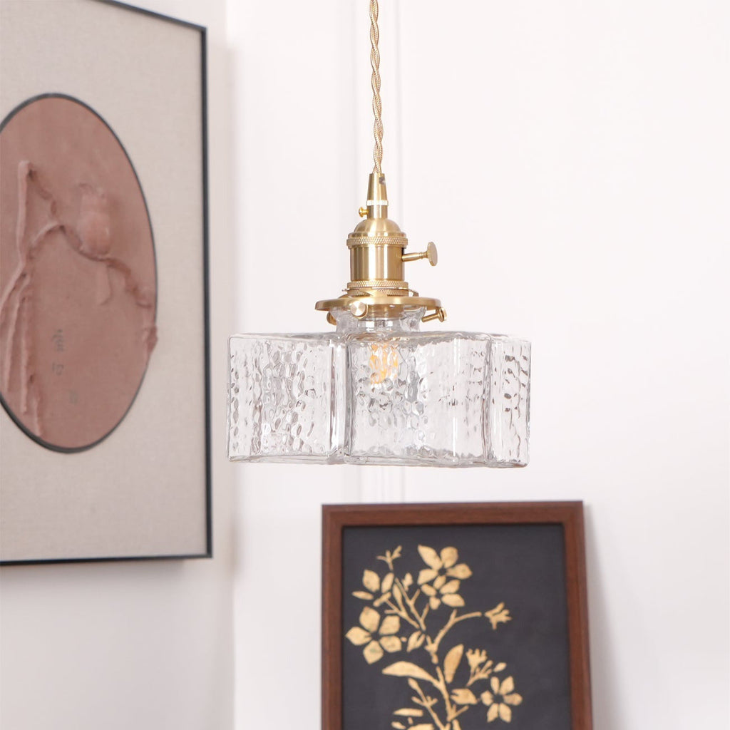 Ovely Vintage Glass Brass Hammered Pendant Light