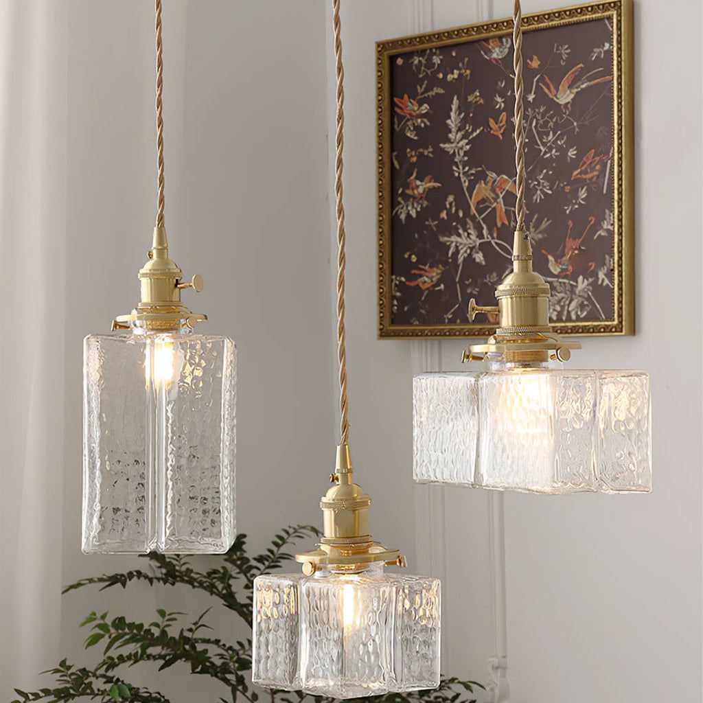 Ovely Vintage Glass Brass Hammered Pendant Light