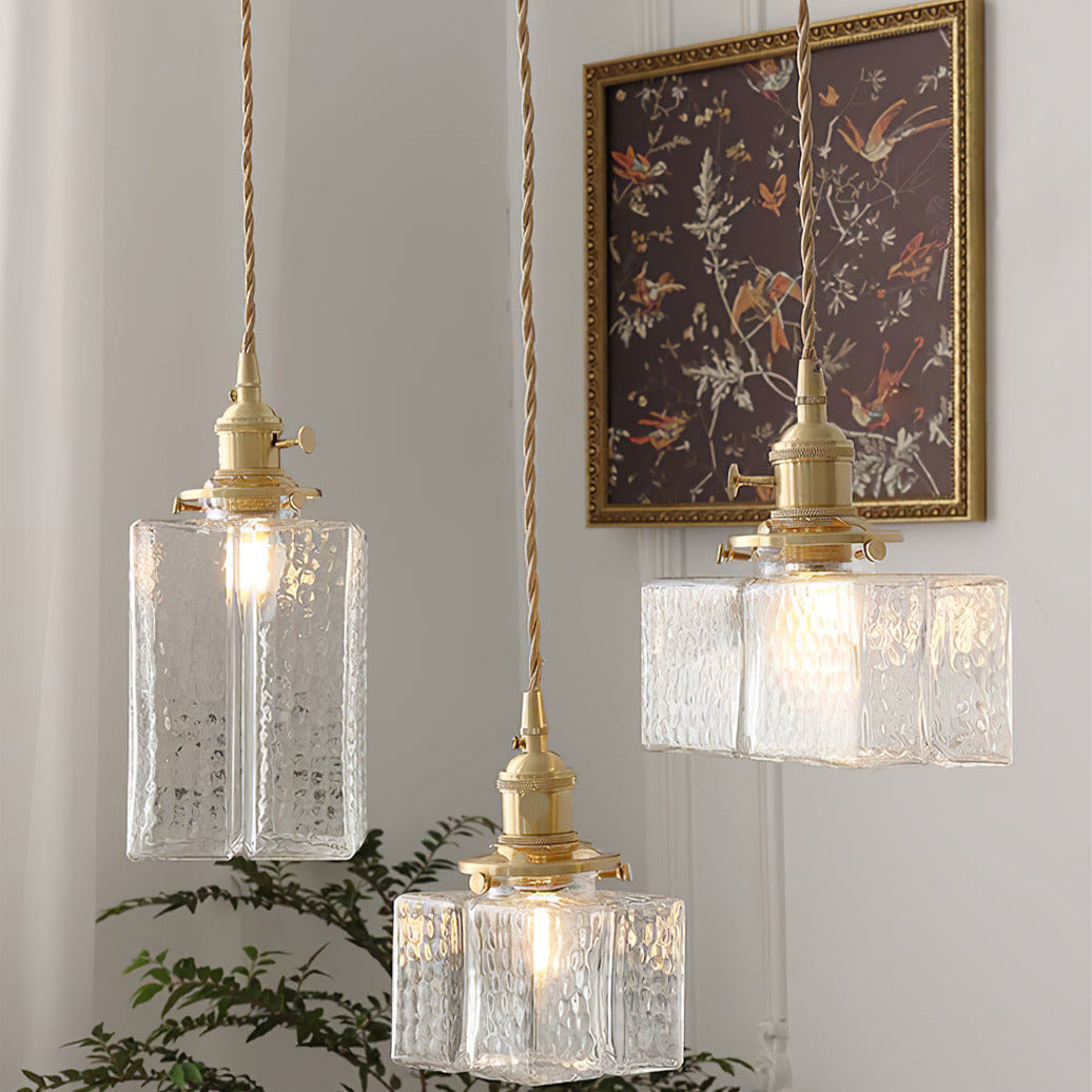Ovely Vintage Glass Brass Hammered Pendant Light
