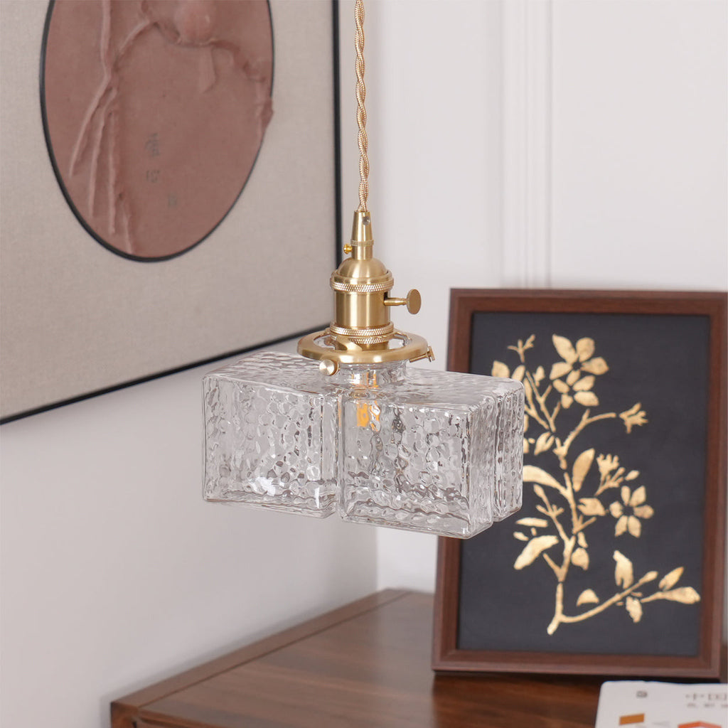 Ovely Vintage Glass Brass Hammered Pendant Light