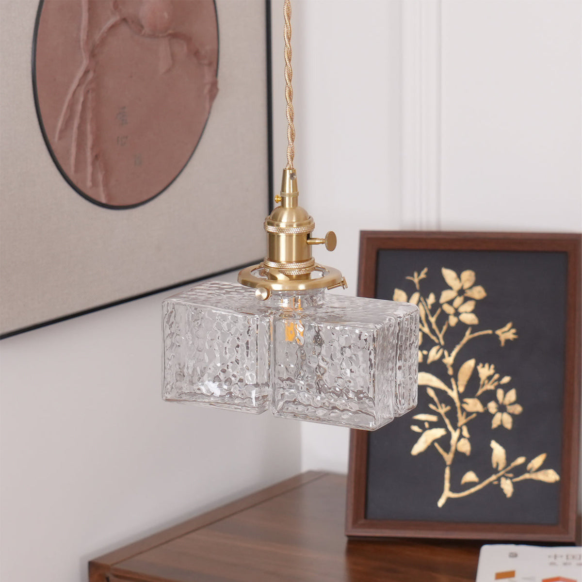 Ovely Vintage Glass Brass Hammered Pendant Light