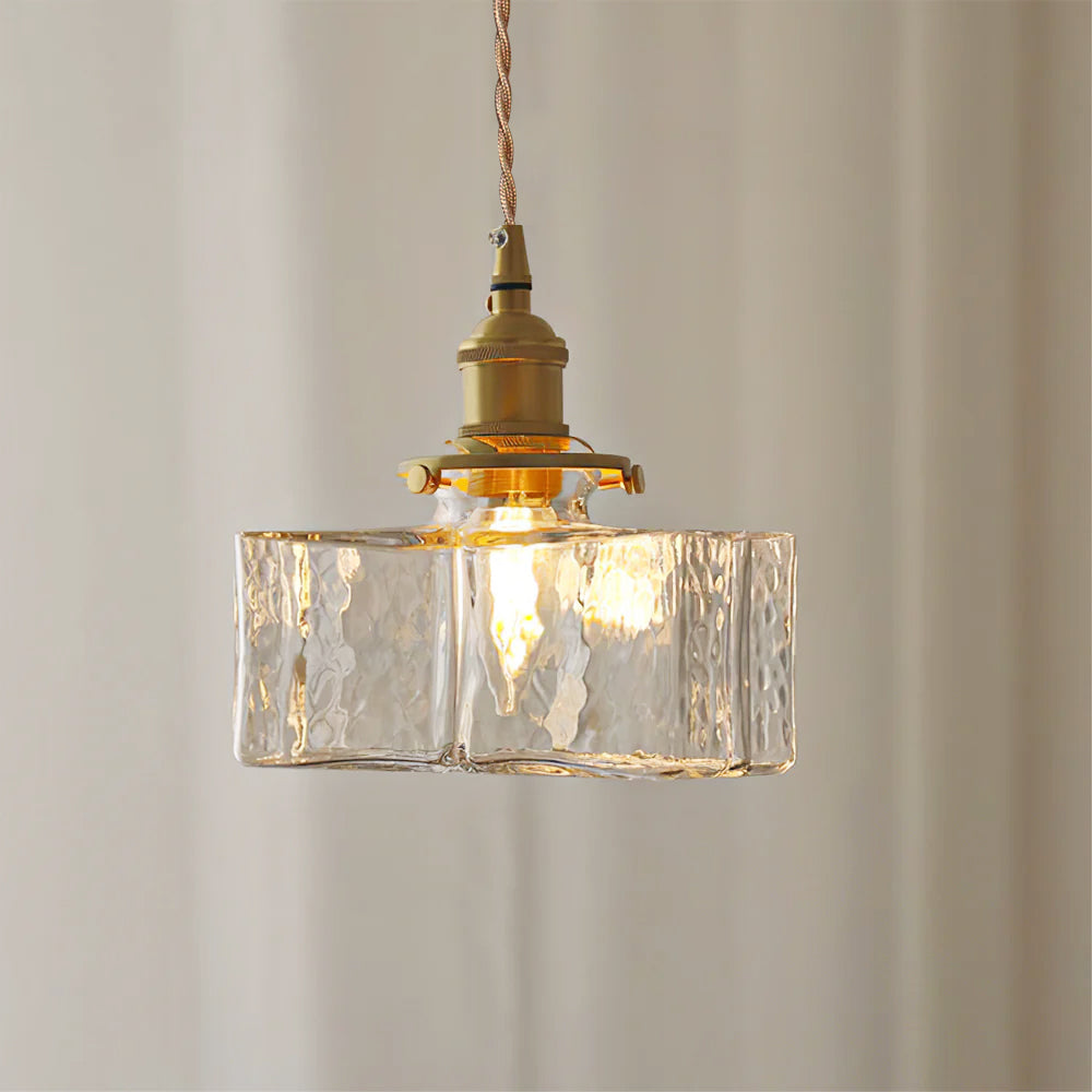 Ovely Vintage Glass Brass Hammered Pendant Light