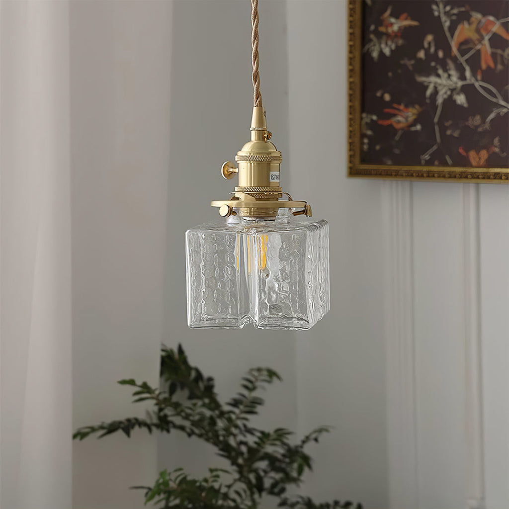 Ovely Vintage Glass Brass Hammered Pendant Light