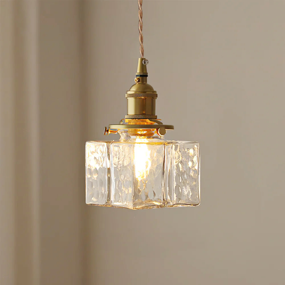 Ovely Vintage Glass Brass Hammered Pendant Light