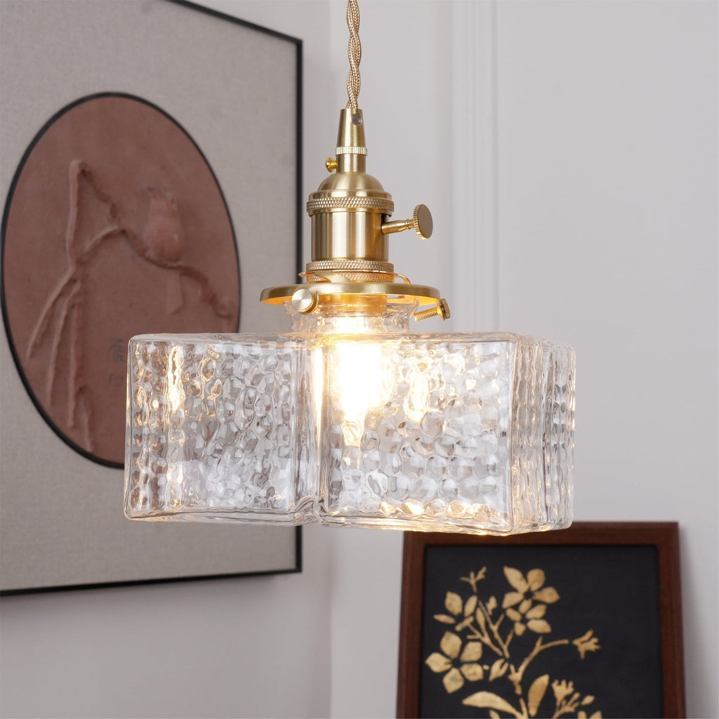 Ovely Vintage Glass Brass Hammered Pendant Light