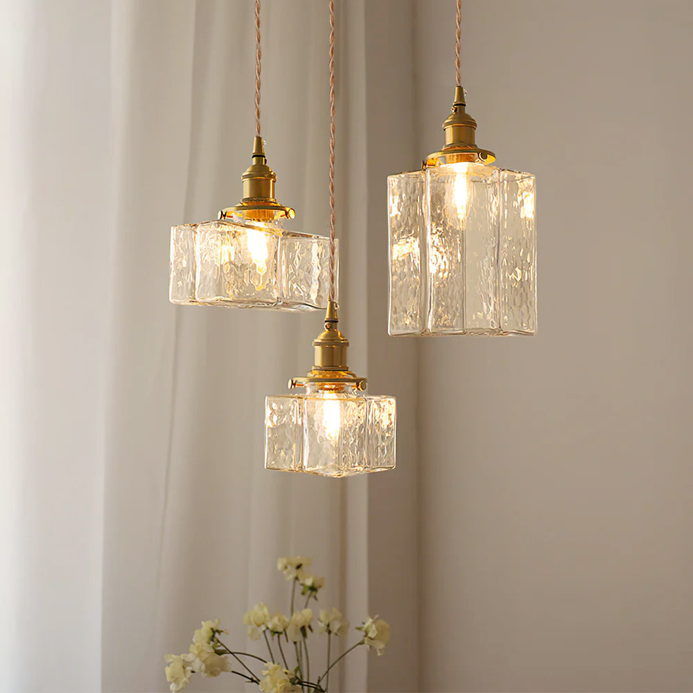 Ovely Vintage Glass Brass Hammered Pendant Light