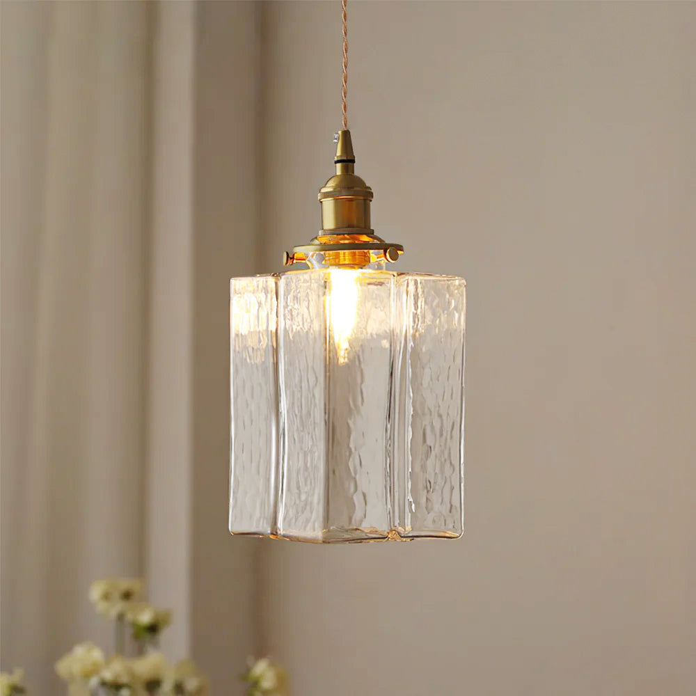 Ovely Vintage Glass Brass Hammered Pendant Light