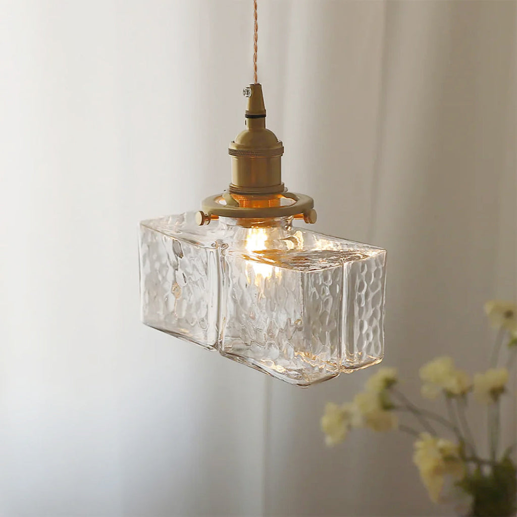 Ovely Vintage Glass Brass Hammered Pendant Light