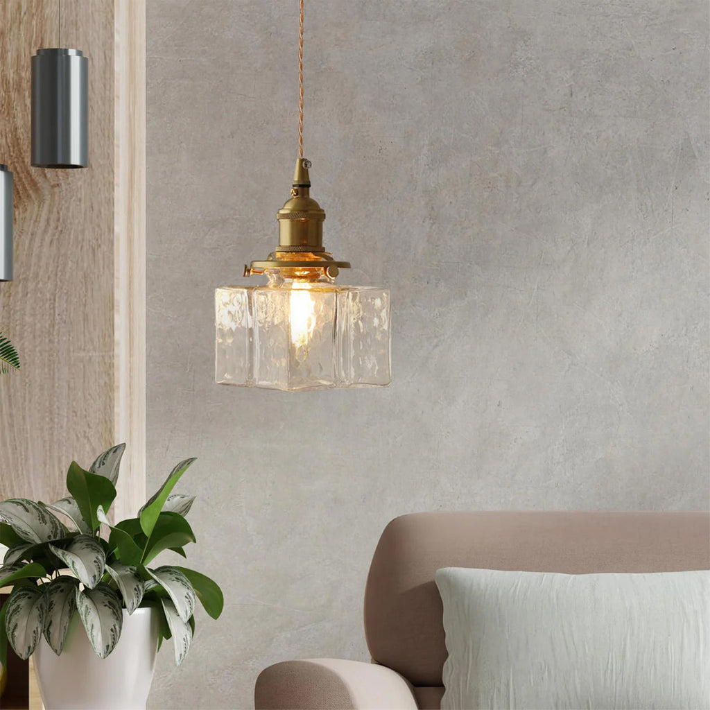 Ovely Vintage Glass Brass Hammered Pendant Light