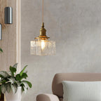 Ovely Vintage Glass Brass Hammered Pendant Light