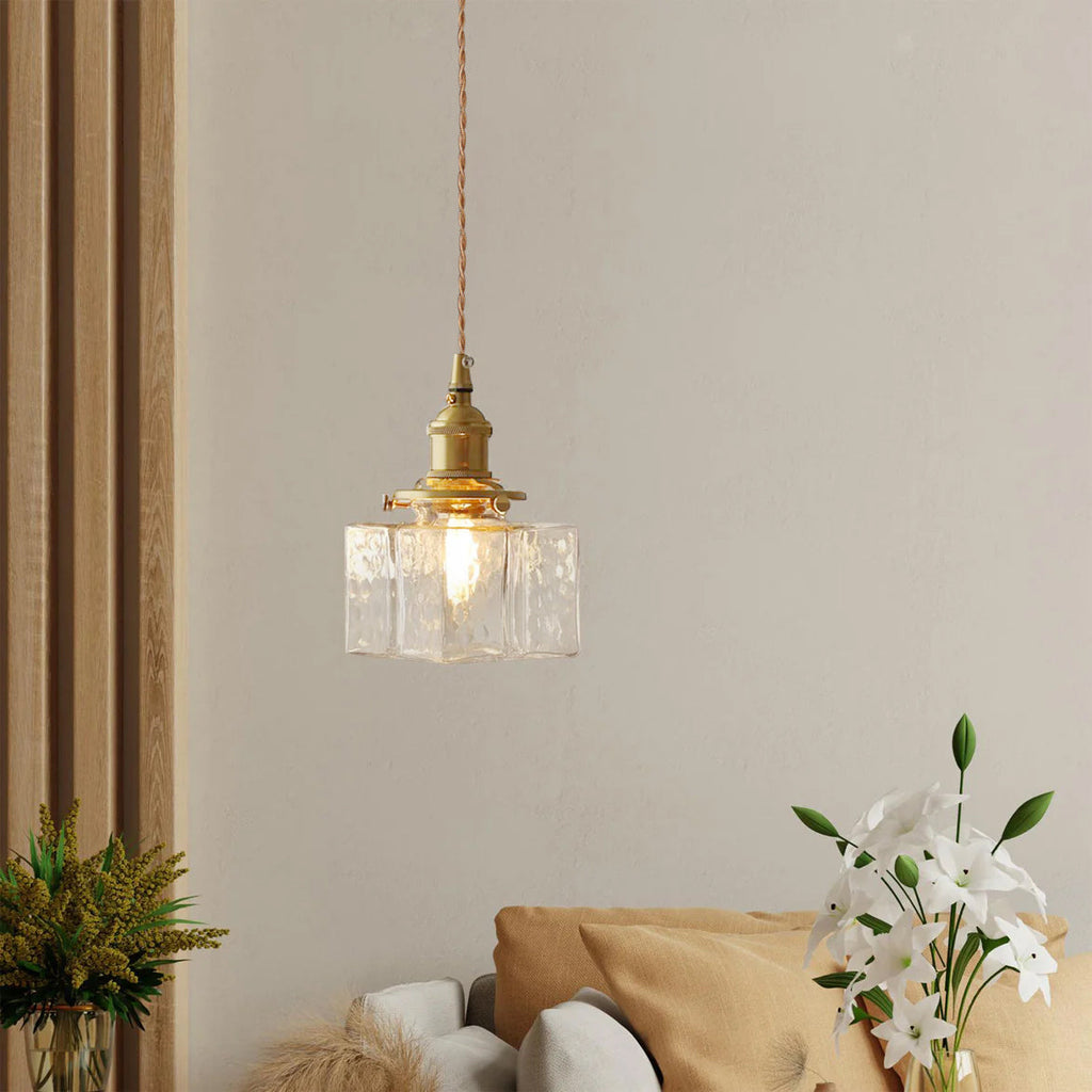 Ovely Vintage Glass Brass Hammered Pendant Light