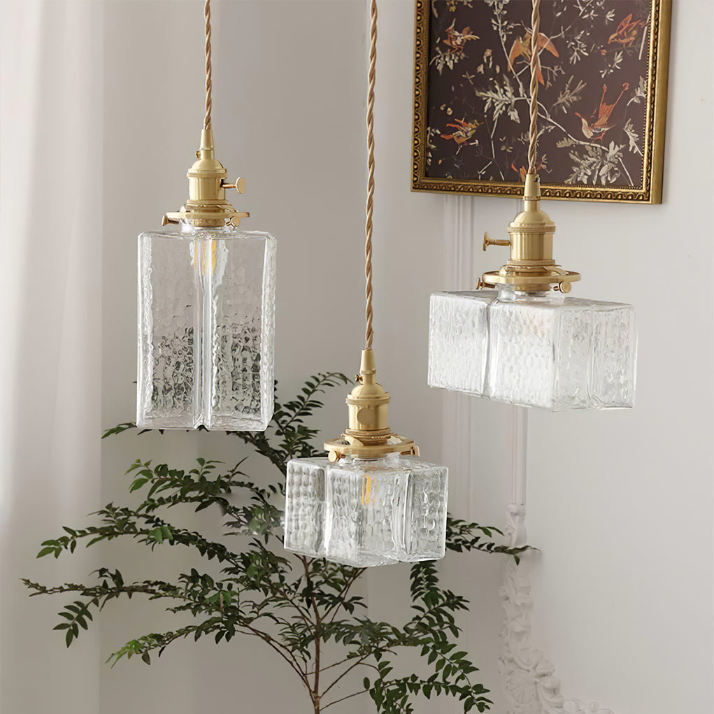 Ovely Vintage Glass Brass Hammered Pendant Light