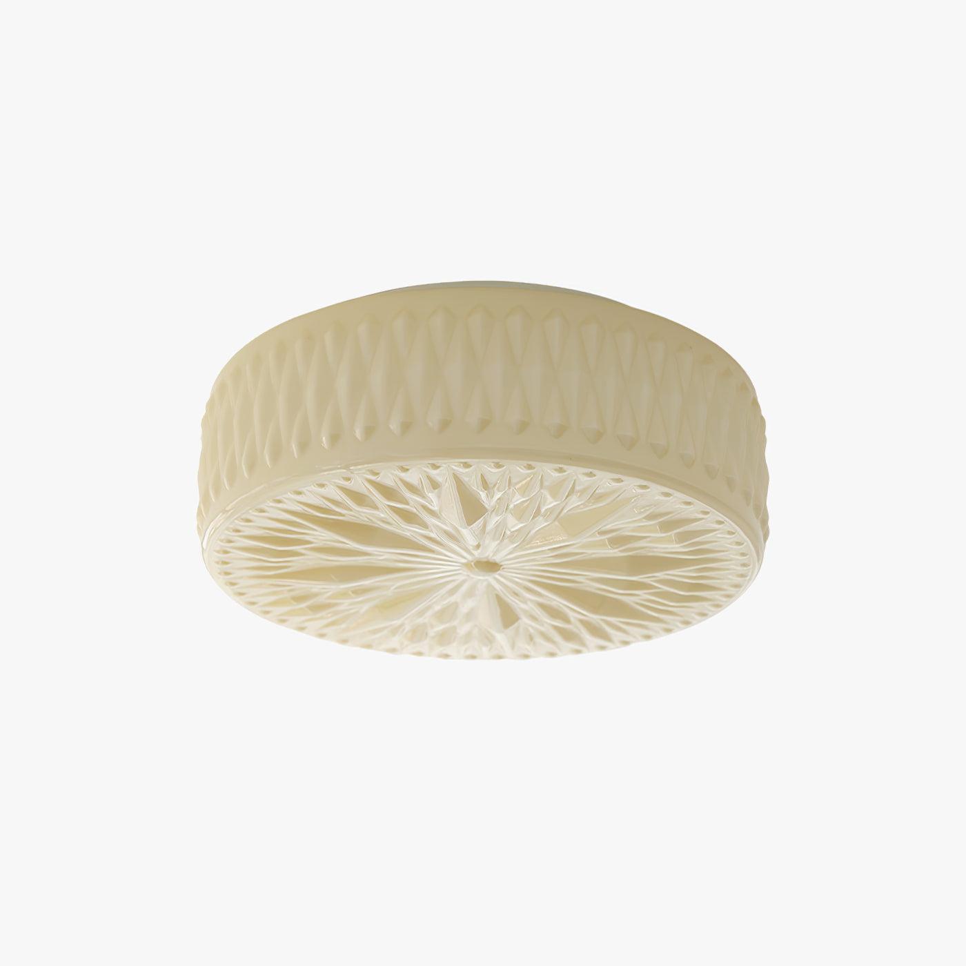Adler Flush Mount Ceiling Light Fabric Shade Dimmable Bedroom Hallway — White Beige 15 Inch