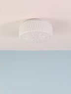 Adler Flush Mount Ceiling Light Fabric Shade Dimmable Bedroom Hallway — White Beige 15 Inch