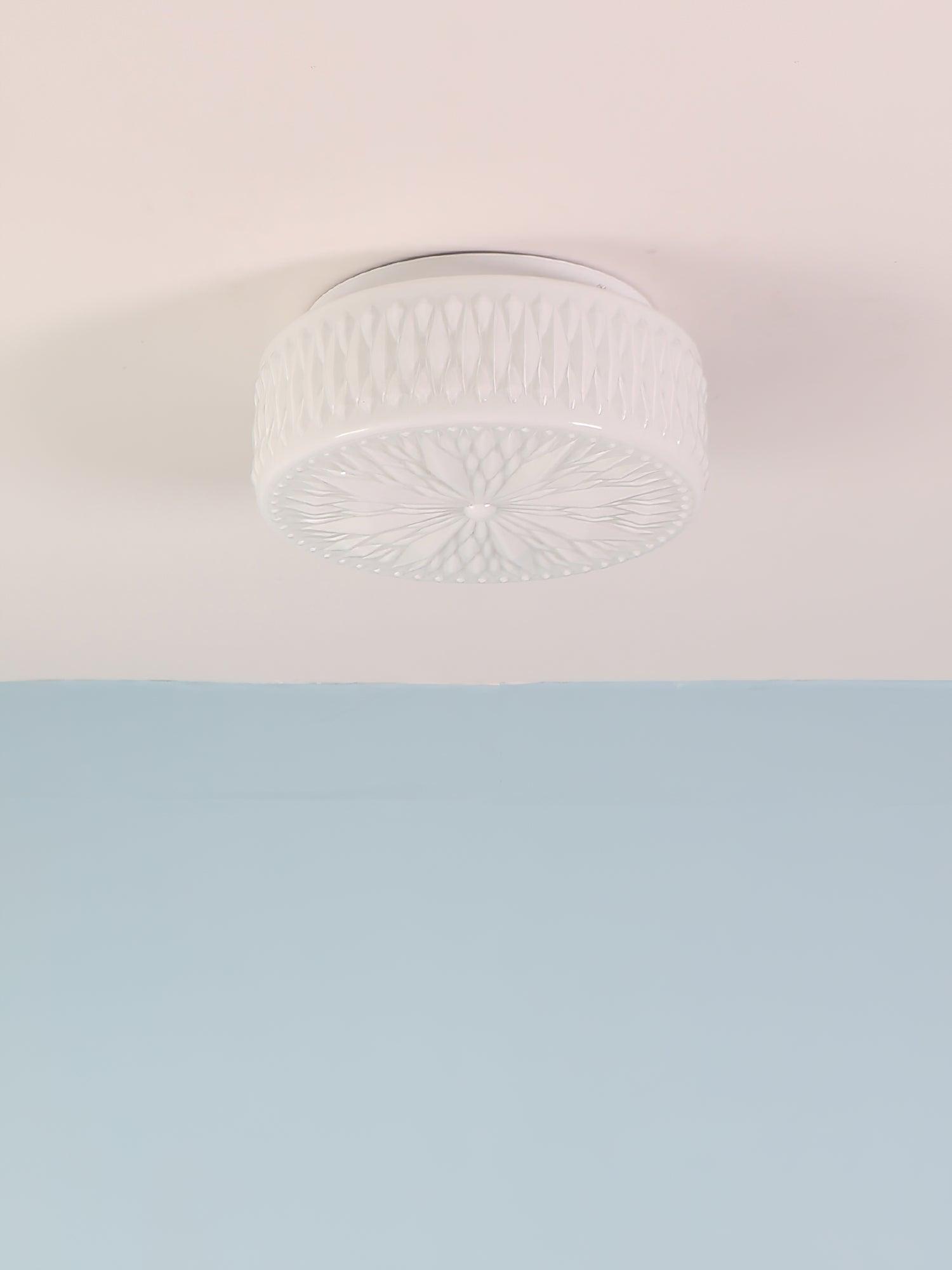 Adler Flush Mount Ceiling Light Fabric Shade Dimmable Bedroom Hallway — White Beige 15 Inch