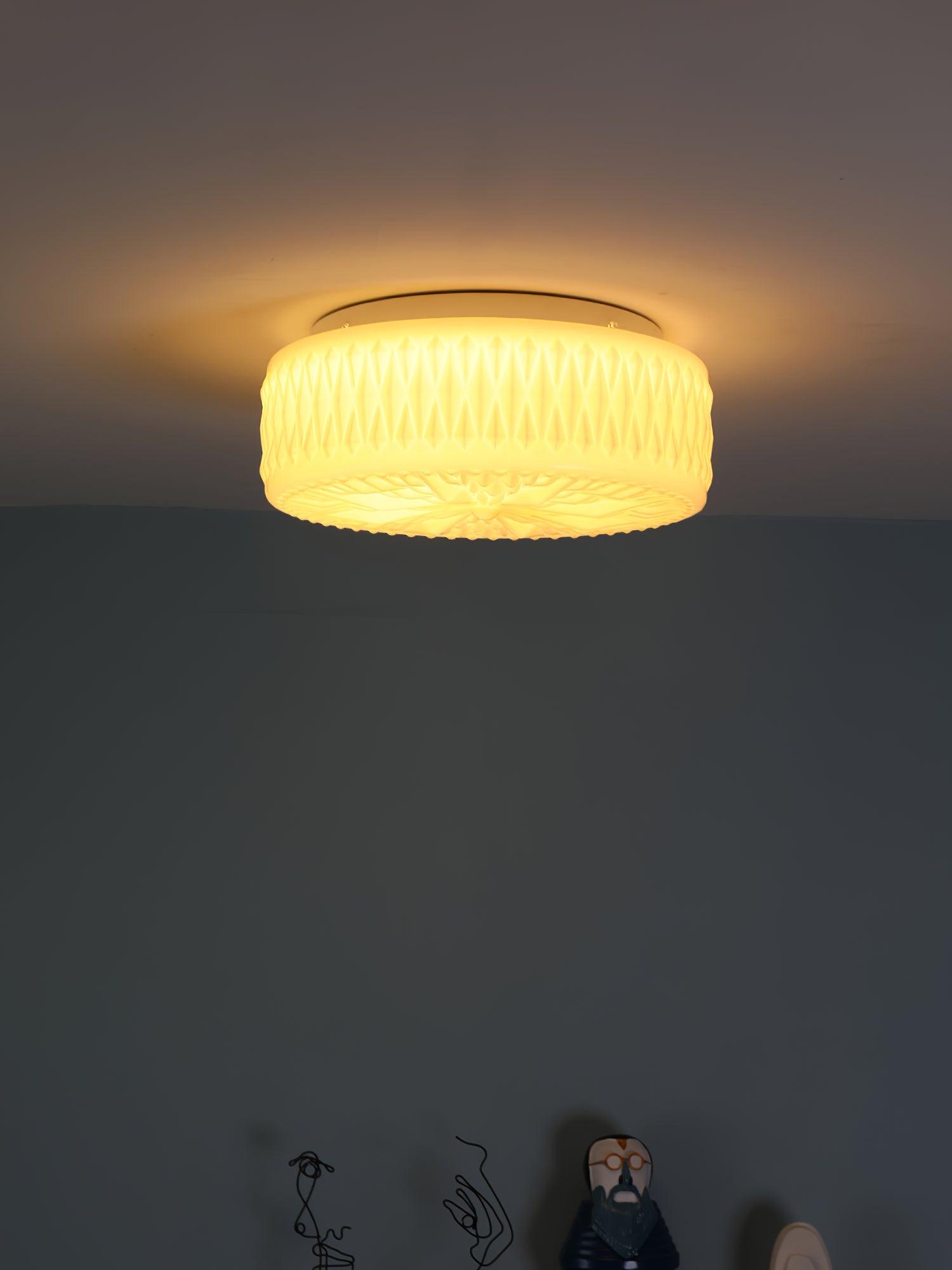 Adler Flush Mount Ceiling Light Fabric Shade Dimmable Bedroom Hallway — White Beige 15 Inch