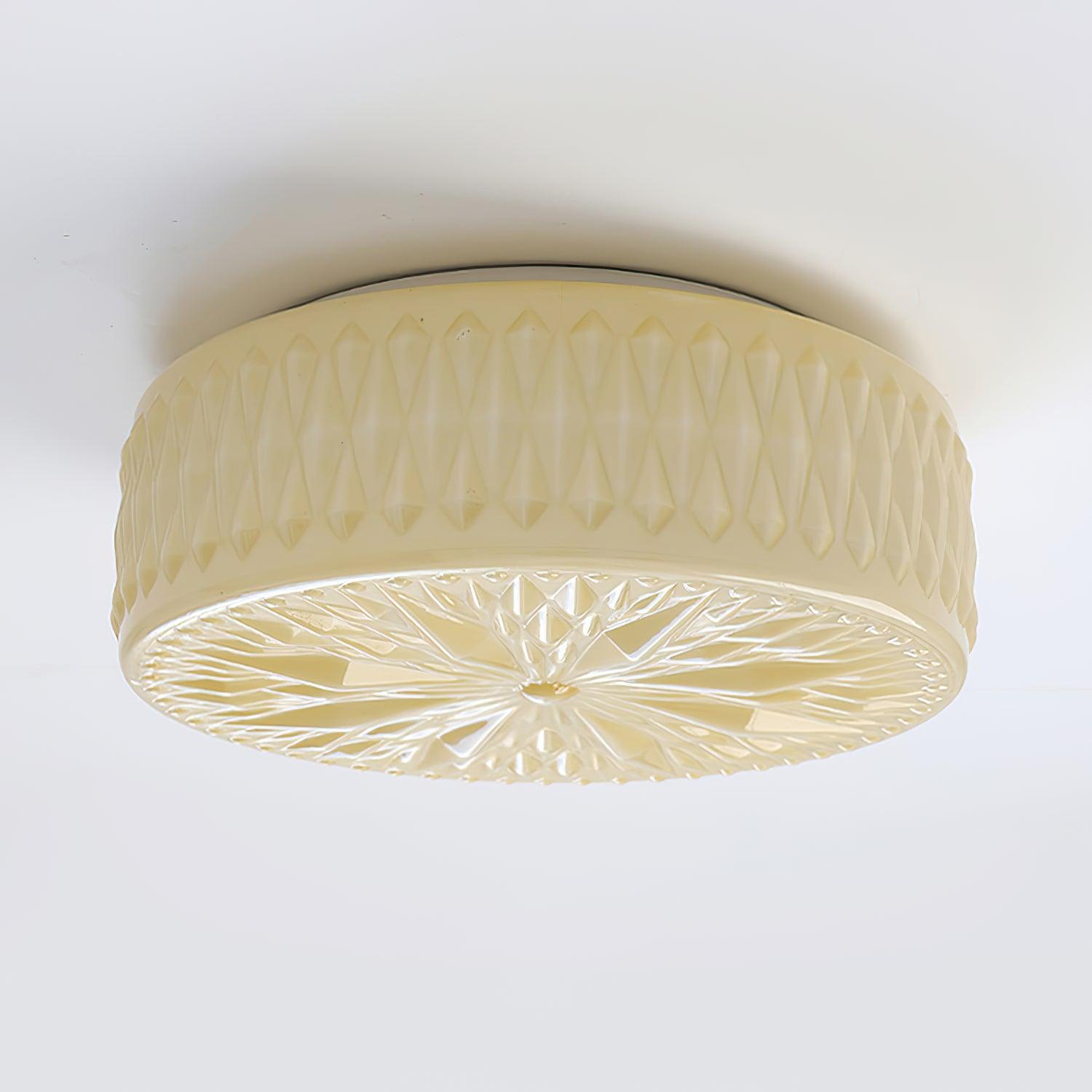 Adler Flush Mount Ceiling Light Fabric Shade Dimmable Bedroom Hallway — White Beige 15 Inch