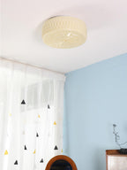 Adler Flush Mount Ceiling Light Fabric Shade Dimmable Bedroom Hallway — White Beige 15 Inch