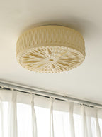 Adler Flush Mount Ceiling Light Fabric Shade Dimmable Bedroom Hallway — White Beige 15 Inch