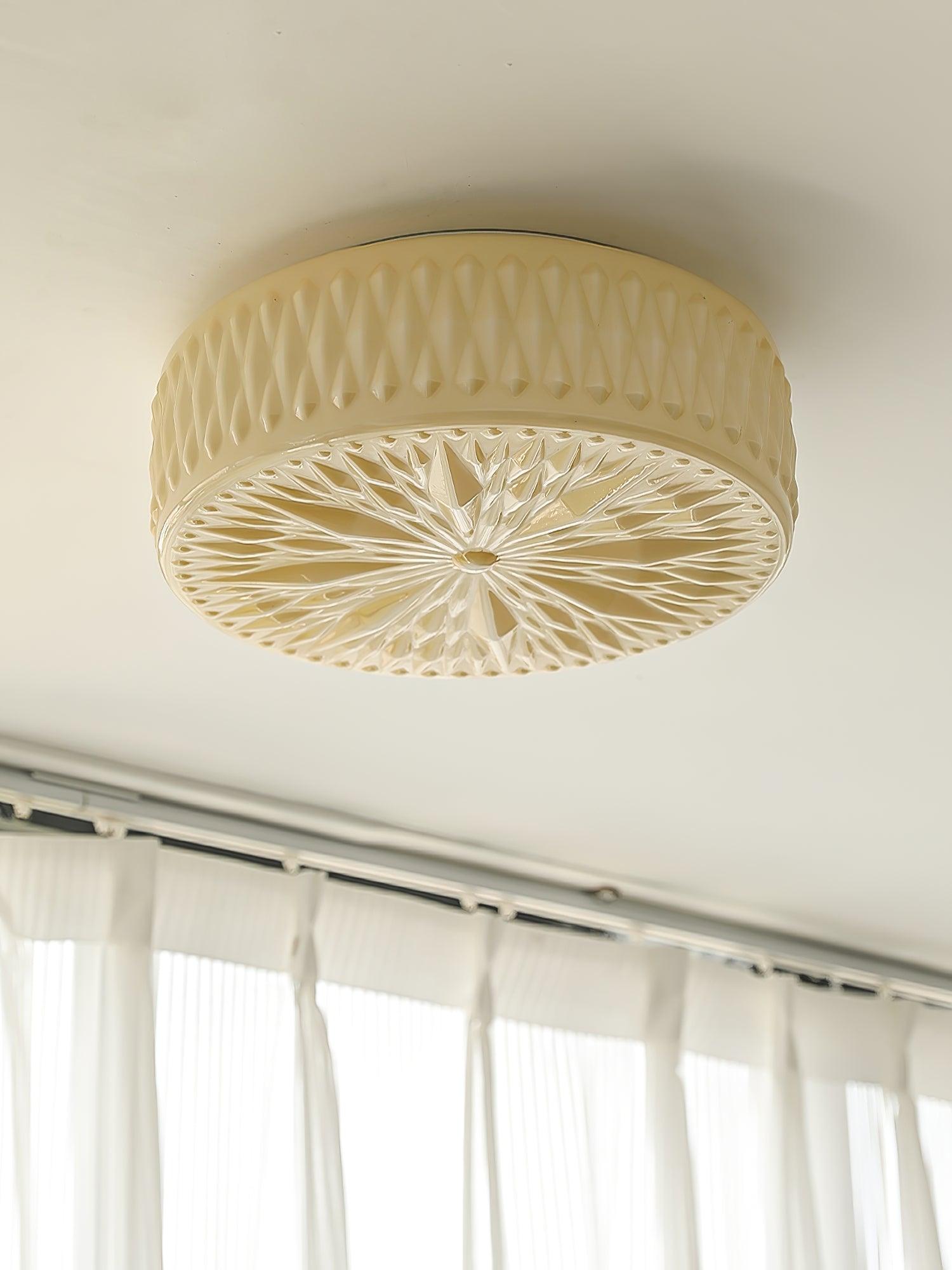 Adler Flush Mount Ceiling Light Fabric Shade Dimmable Bedroom Hallway — White Beige 15 Inch