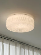Adler Flush Mount Ceiling Light Fabric Shade Dimmable Bedroom Hallway — White Beige 15 Inch