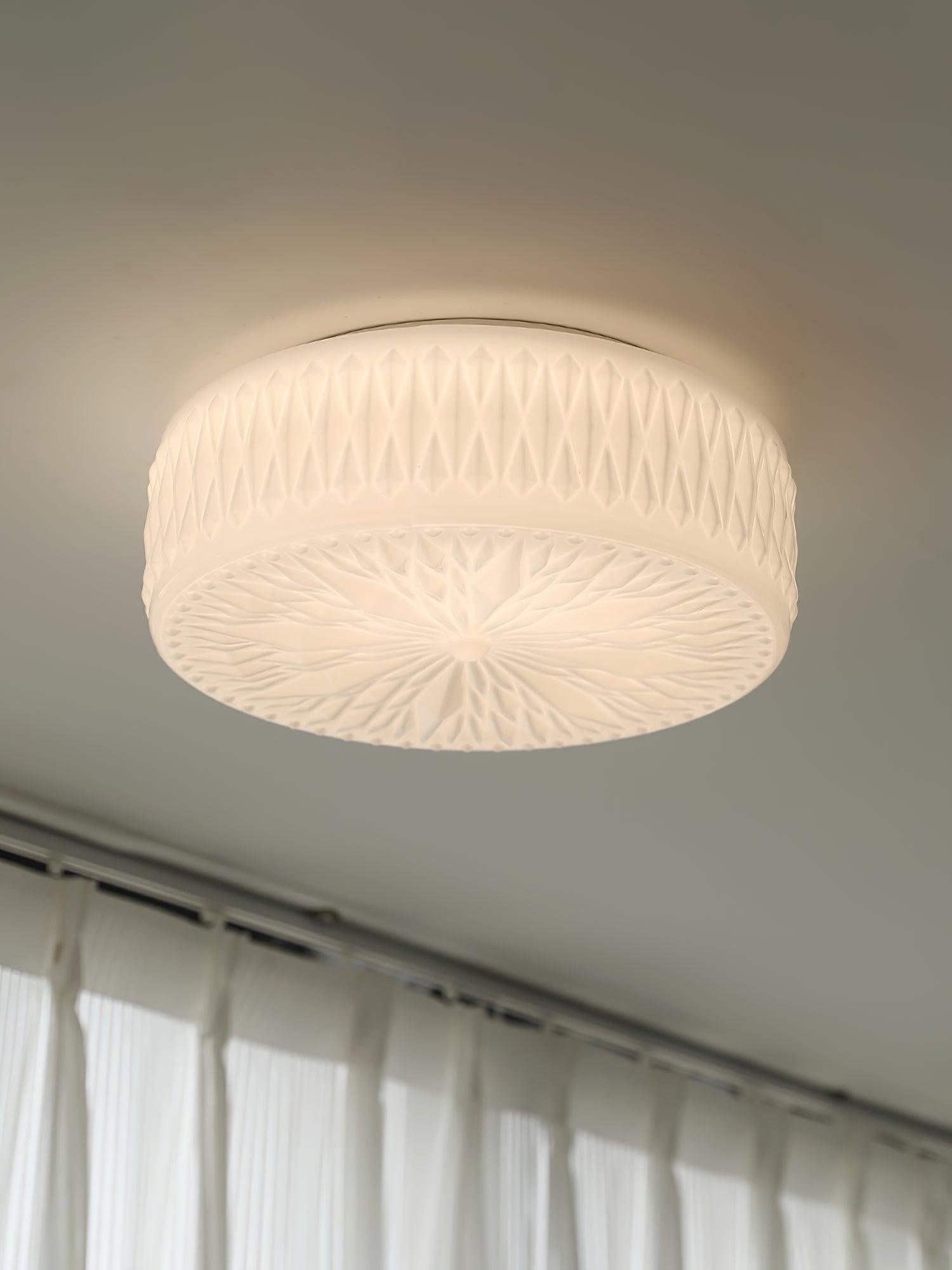 Adler Flush Mount Ceiling Light Fabric Shade Dimmable Bedroom Hallway — White Beige 15 Inch