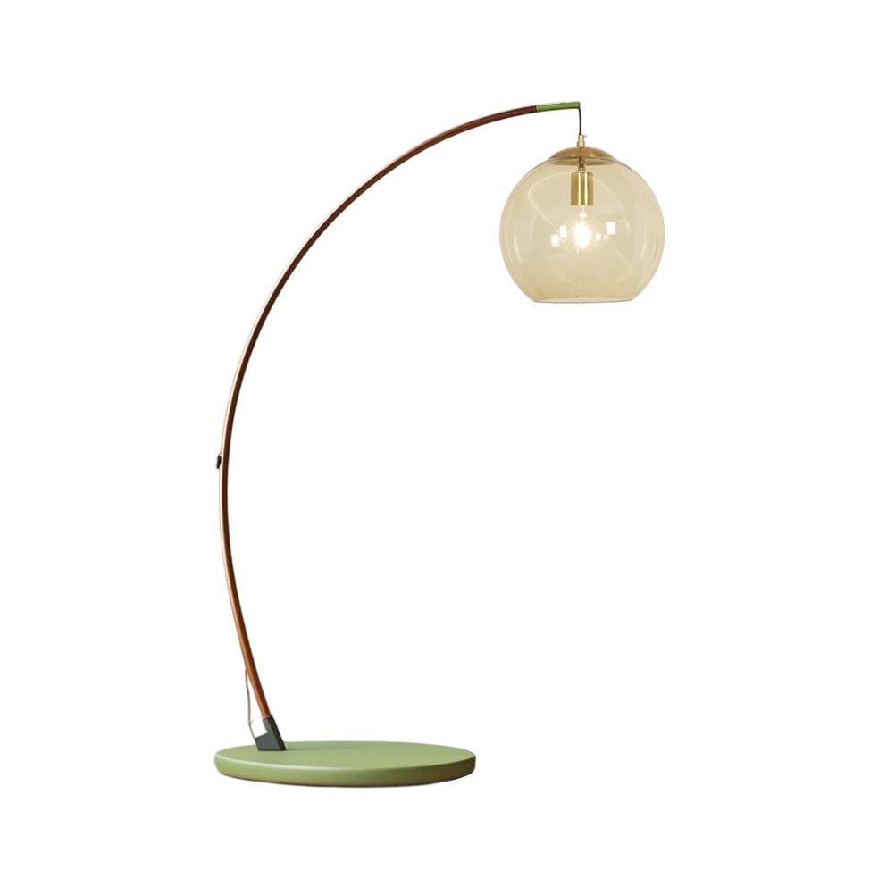 Joni Arc Floor Lamp Curved Metal Natural Stone Shade LED Warm White Living Room Bedroom — 4 Finishes