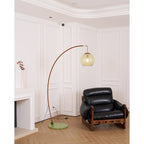 Joni Arc Floor Lamp Curved Metal Natural Stone Shade LED Warm White Living Room Bedroom — 4 Finishes