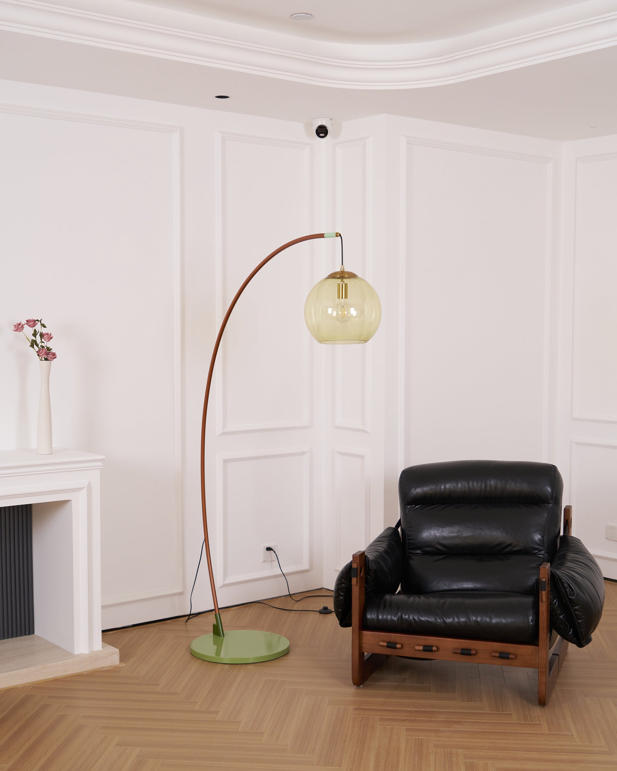 Joni Arc Floor Lamp Curved Metal Natural Stone Shade LED Warm White Living Room Bedroom — 4 Finishes