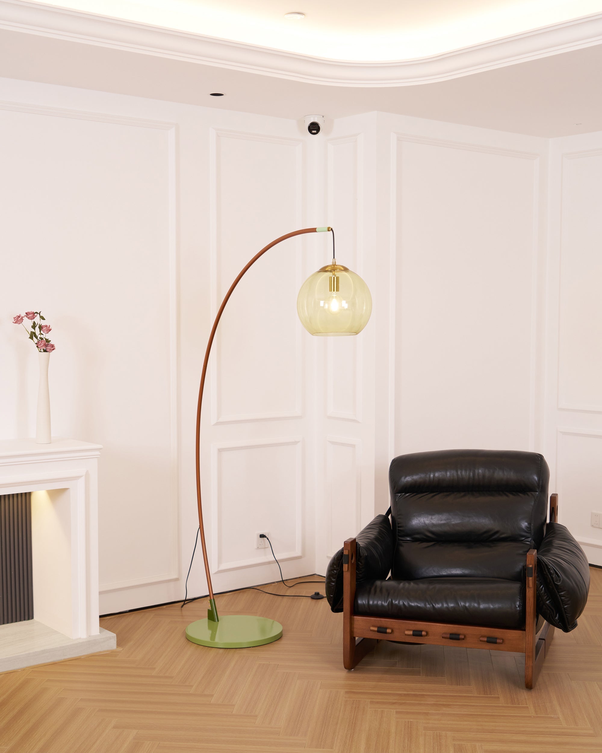 Joni Arc Floor Lamp Curved Metal Natural Stone Shade LED Warm White Living Room Bedroom — 4 Finishes