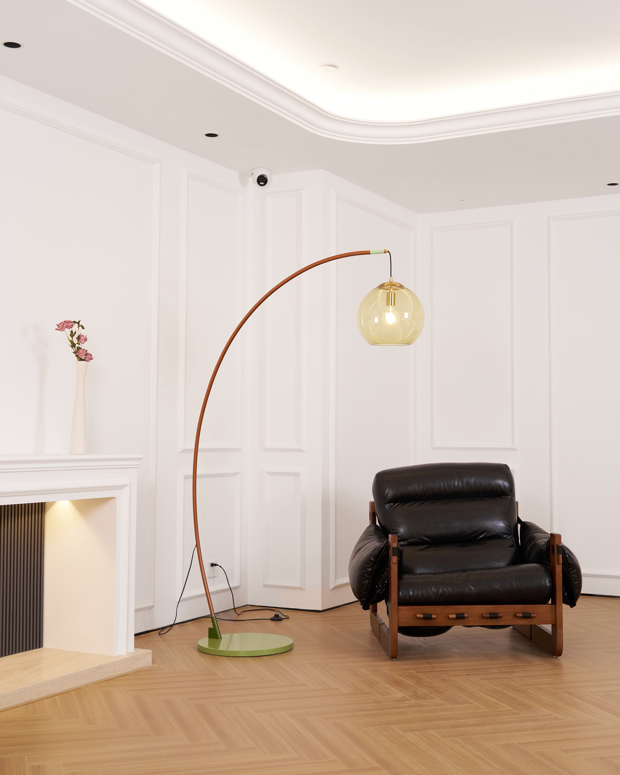 Joni Arc Floor Lamp Curved Metal Natural Stone Shade LED Warm White Living Room Bedroom — 4 Finishes
