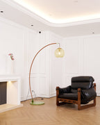 Joni Arc Floor Lamp Curved Metal Natural Stone Shade LED Warm White Living Room Bedroom — 4 Finishes