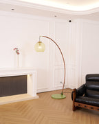 Joni Arc Floor Lamp Curved Metal Natural Stone Shade LED Warm White Living Room Bedroom — 4 Finishes