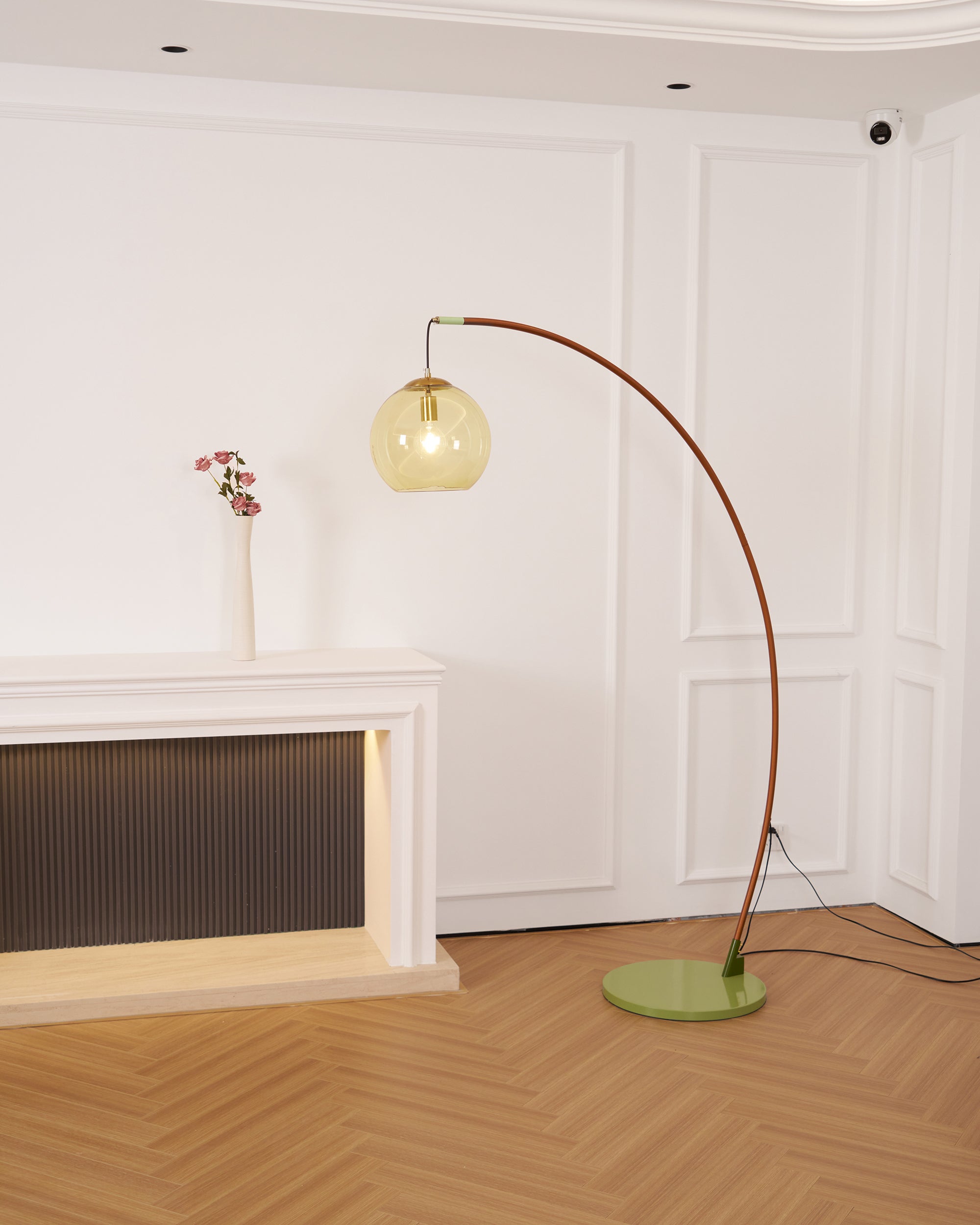 Joni Arc Floor Lamp Curved Metal Natural Stone Shade LED Warm White Living Room Bedroom — 4 Finishes