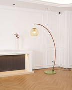 Joni Arc Floor Lamp Curved Metal Natural Stone Shade LED Warm White Living Room Bedroom — 4 Finishes