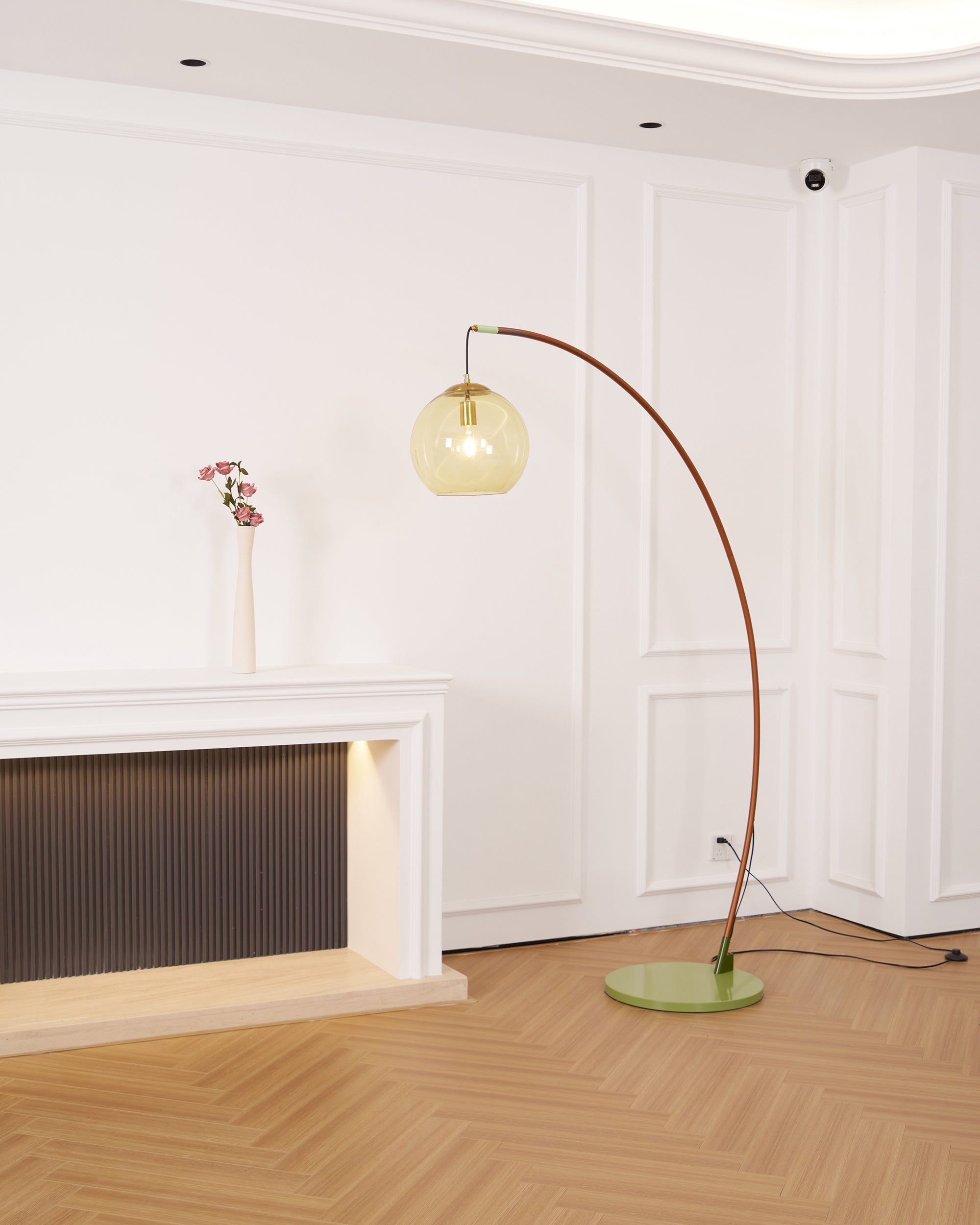 Joni Arc Floor Lamp Curved Metal Natural Stone Shade LED Warm White Living Room Bedroom — 4 Finishes