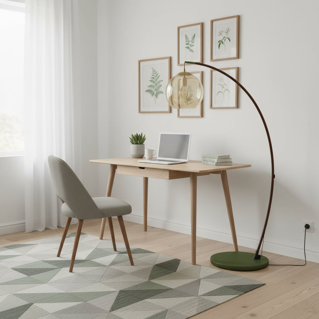 Joni Arc Floor Lamp Curved Metal Natural Stone Shade LED Warm White Living Room Bedroom — 4 Finishes