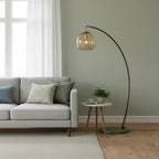Joni Arc Floor Lamp Curved Metal Natural Stone Shade LED Warm White Living Room Bedroom — 4 Finishes