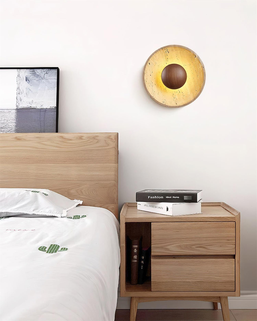 Gionne Wood & Travertine Wall Lamp – Natural Elegance for Any Space