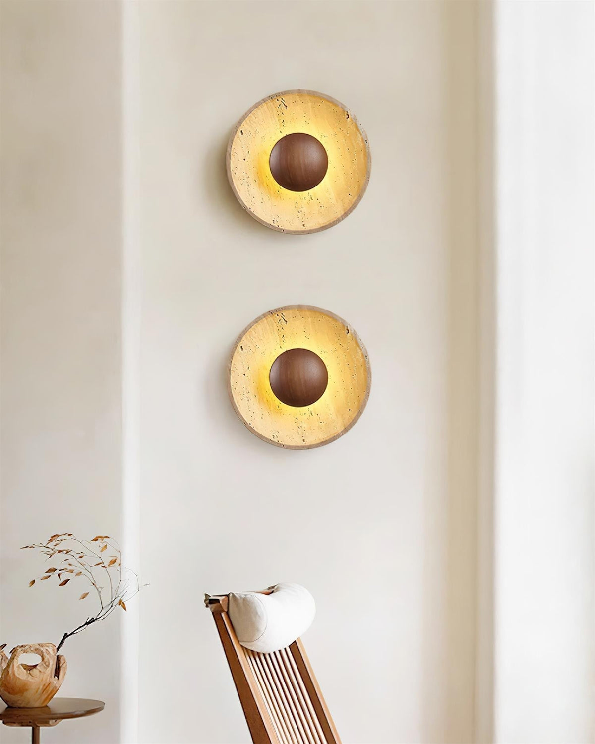 Gionne Wood & Travertine Wall Lamp – Natural Elegance for Any Space