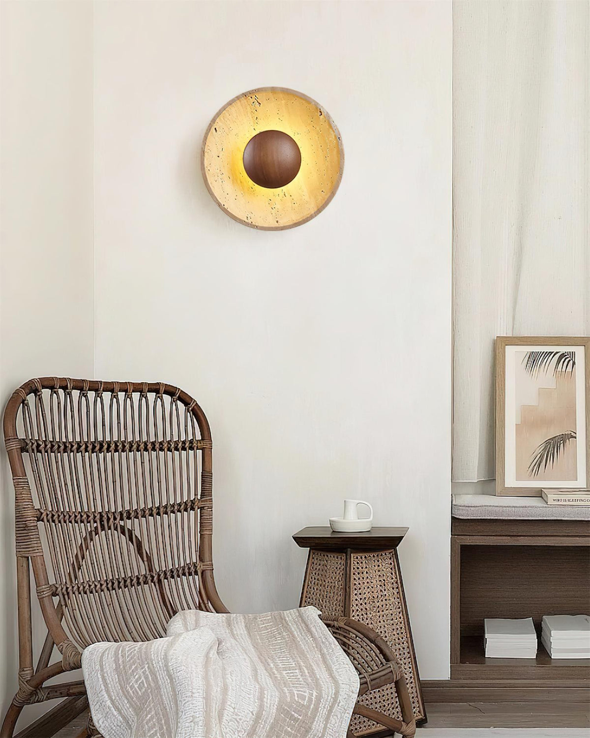 Gionne Wood & Travertine Wall Lamp – Natural Elegance for Any Space