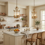 Brighton Lantern Pendant Lamp Geometric Metal Frame Glass LED Warm White Kitchen Dining — Brass Black