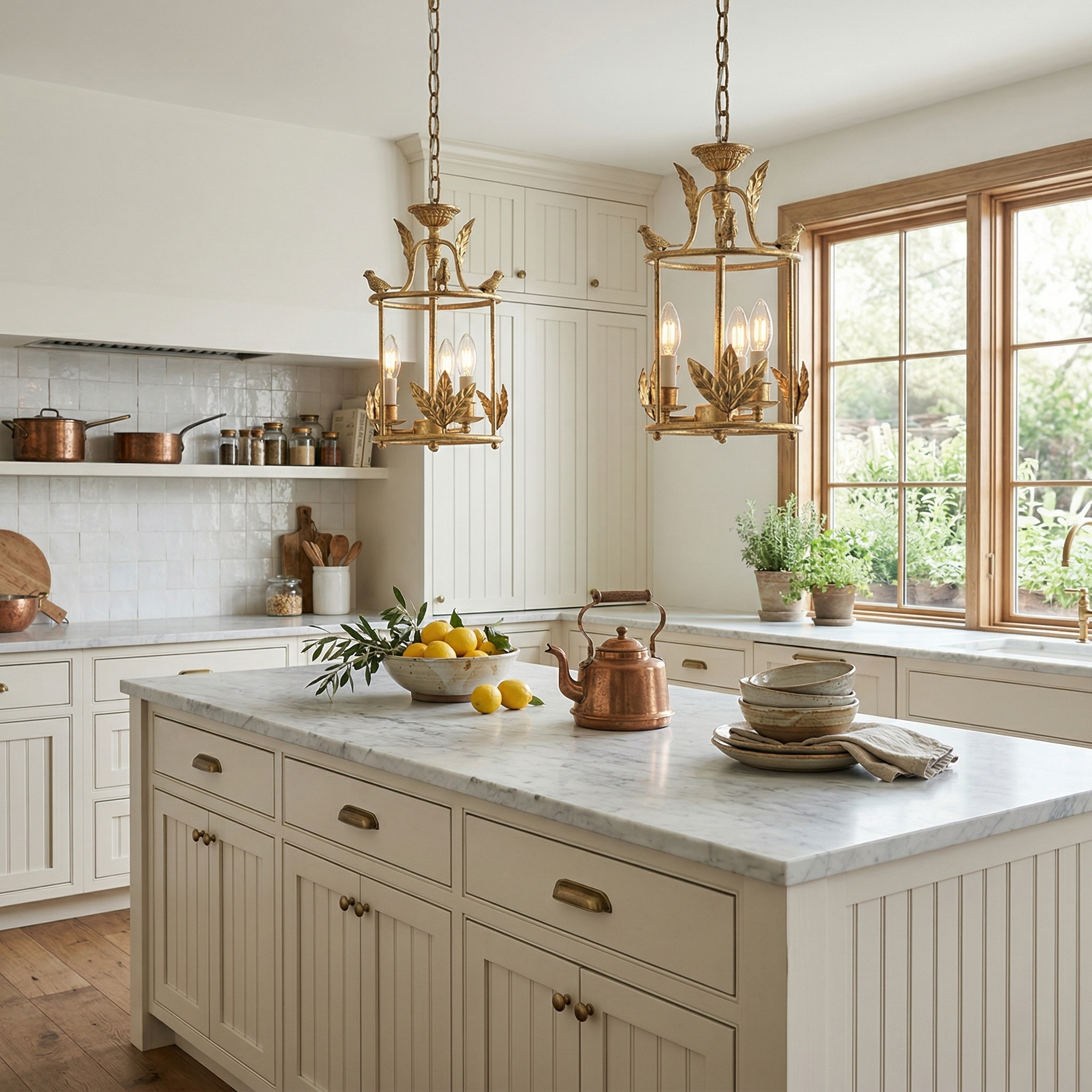 Brighton Lantern Pendant Lamp Geometric Metal Frame Glass LED Warm White Kitchen Dining — Brass Black