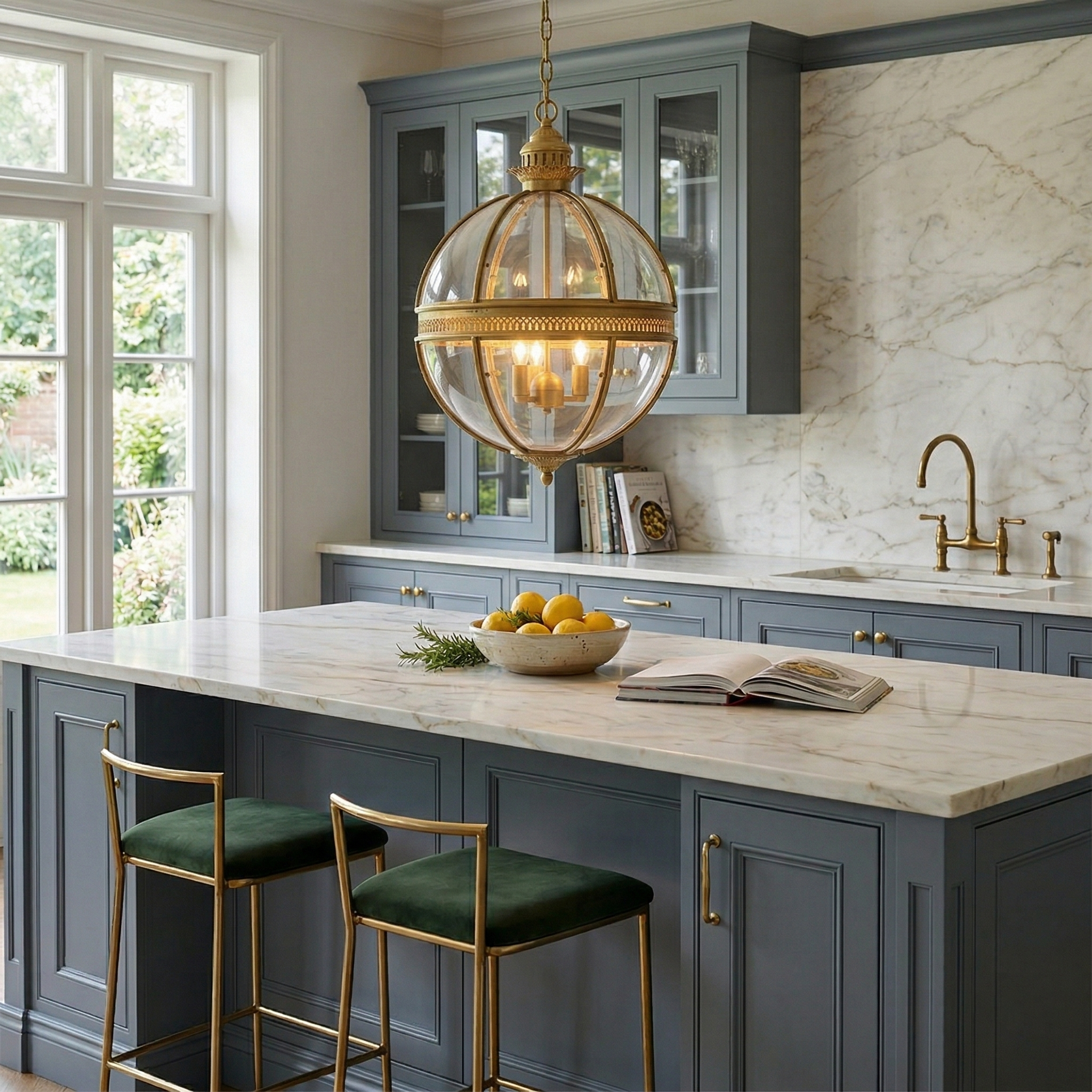 Braeden Sculptural Pendant Light Natural Stone LED Warm White Dining Room Bedroom — Brass Hardware