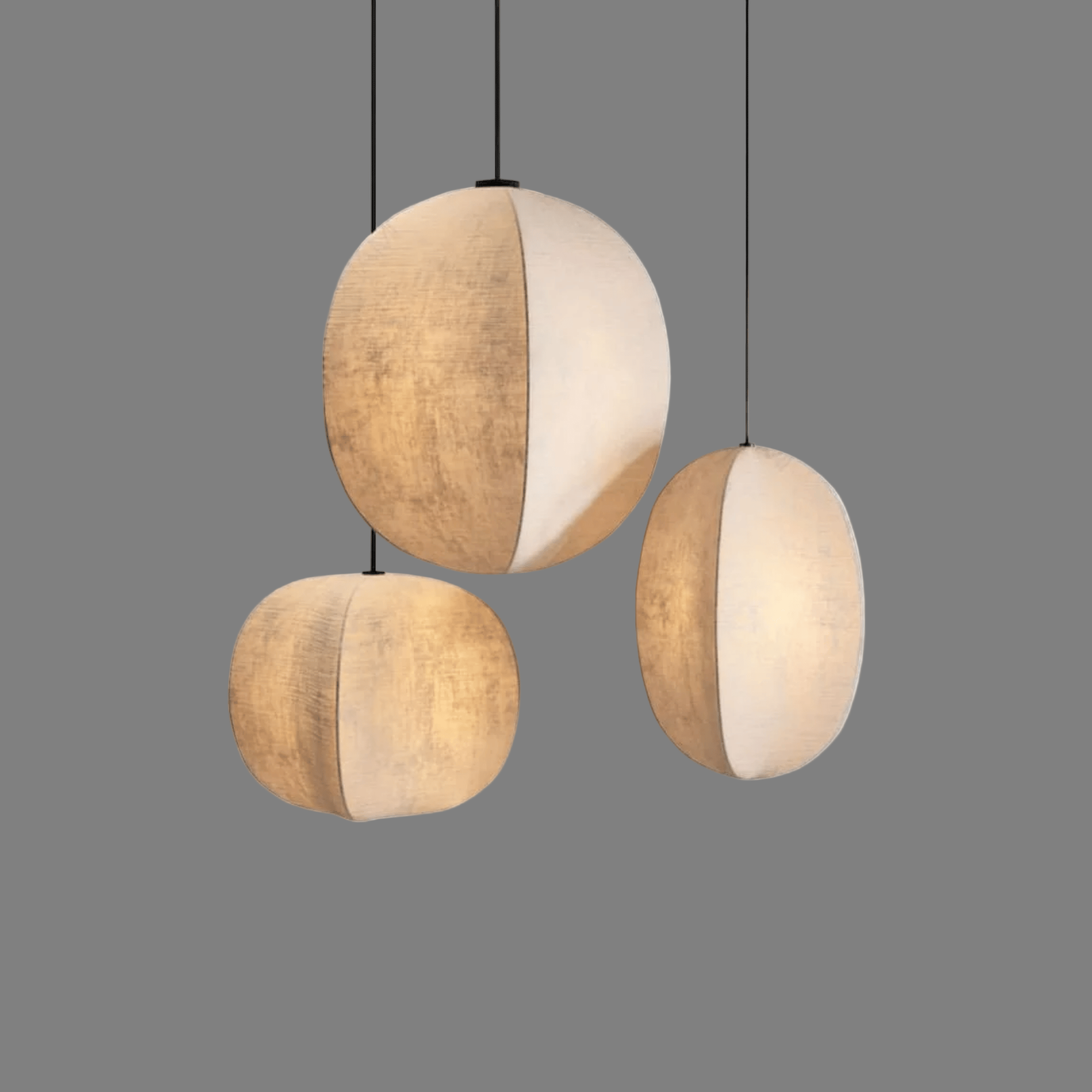 Linen Lantern Pendant Light Japandi Style Height Adjustable Dining Room Bedroom — Small Medium Large